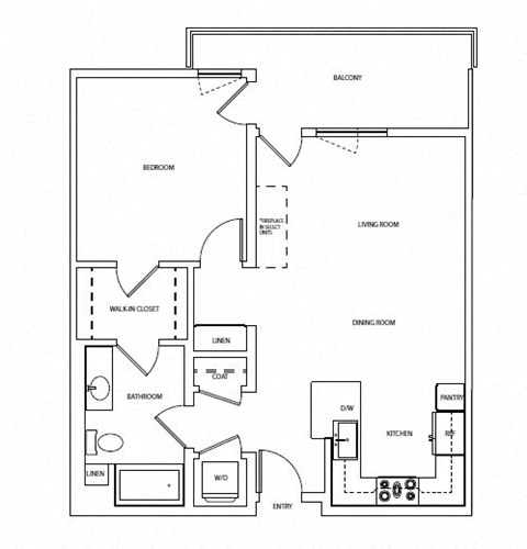 Floor plan for 1 bed, 1 bath, 828 sqft